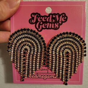 NEW Feed Me Gems Timeless Jumbos Pierced Earrings Black Clear AB Rhinestone